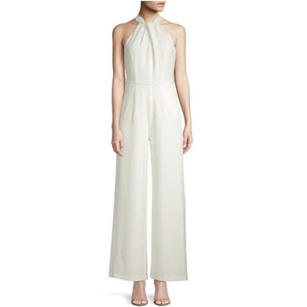 Julia Jordan Halter Twist Neck Sleeveless Jumpsuit Wide Leg Pockets 10 Women NWT